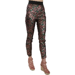 Multicolor Iridescent Brocade Jacquard Trousers Crop Pants