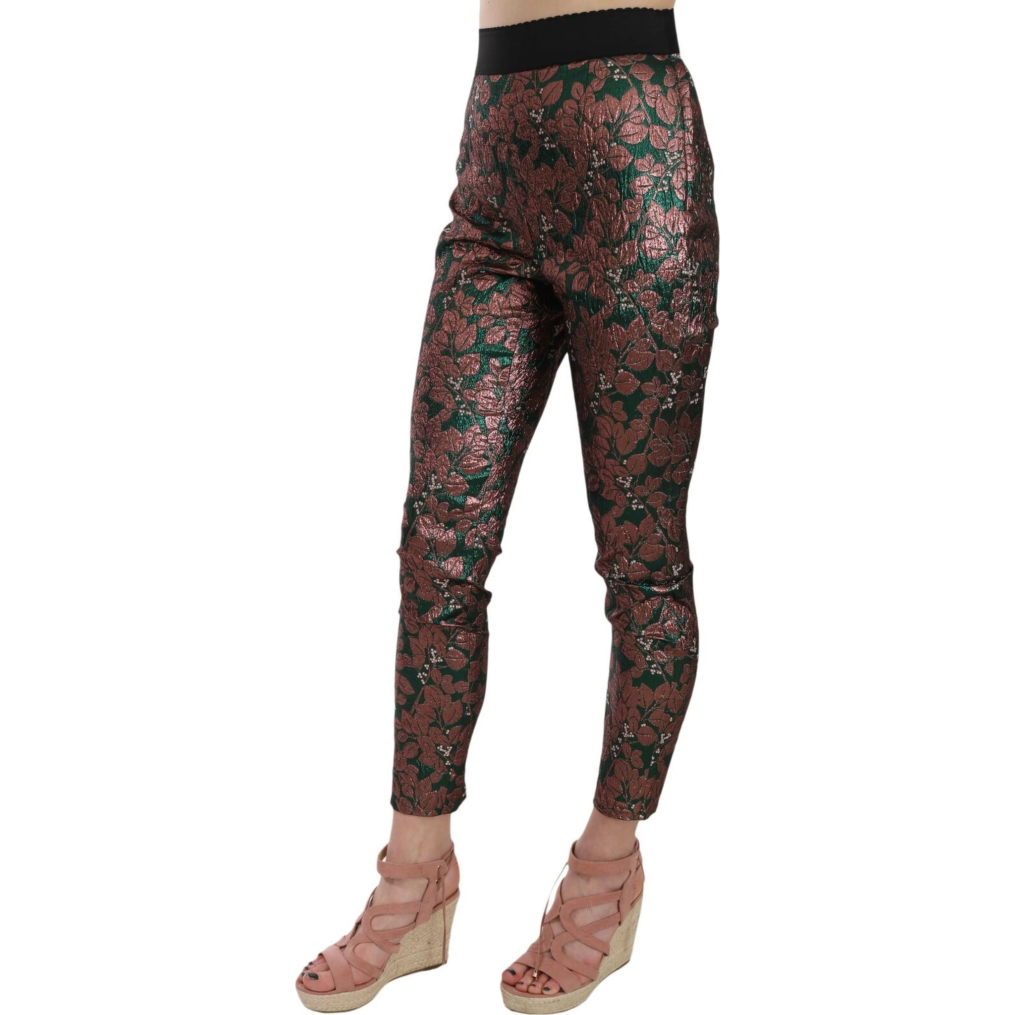 Multicolor Iridescent Brocade Jacquard Trousers Crop Pants