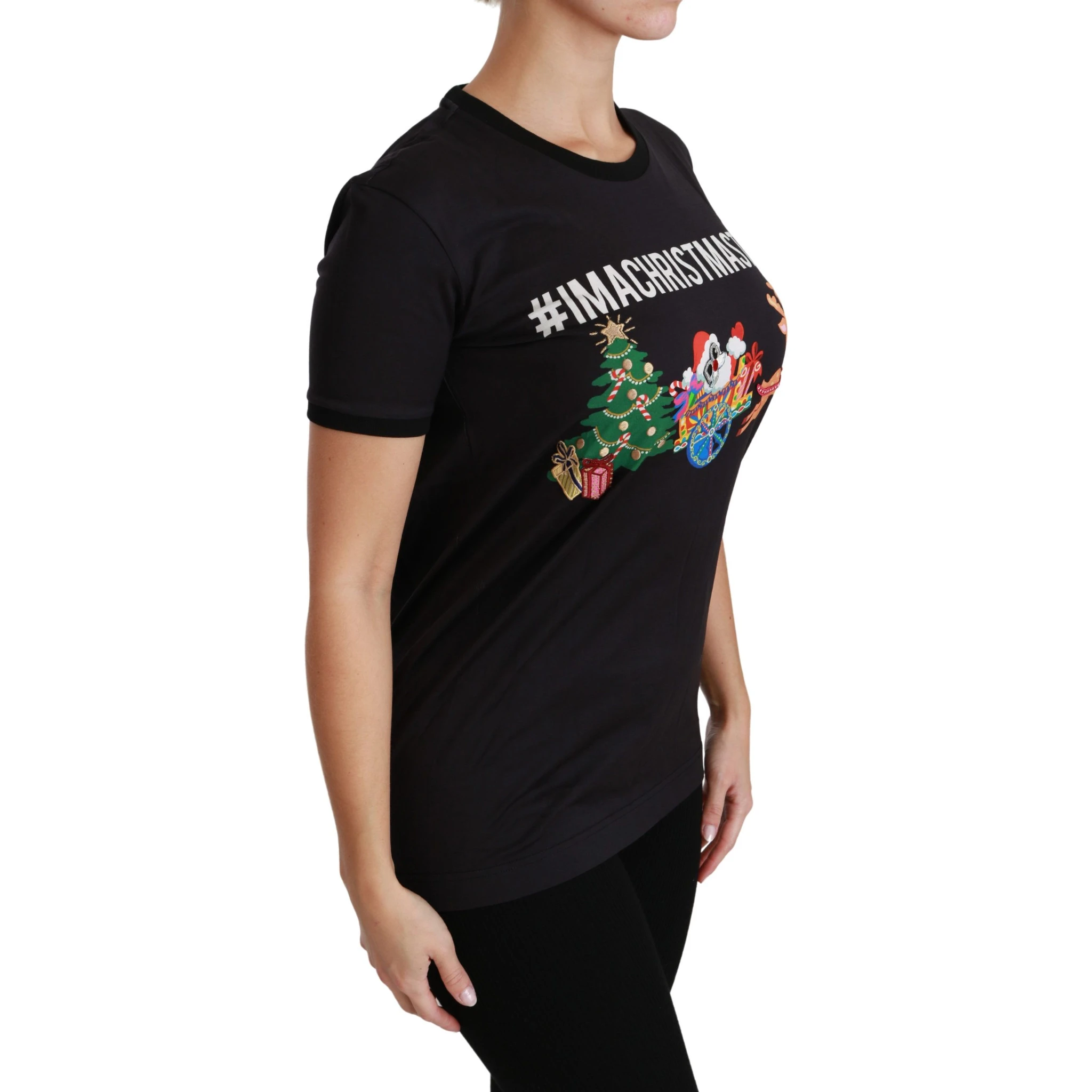 Black #ImAChristmasTree Crewneck Top T-shirt
