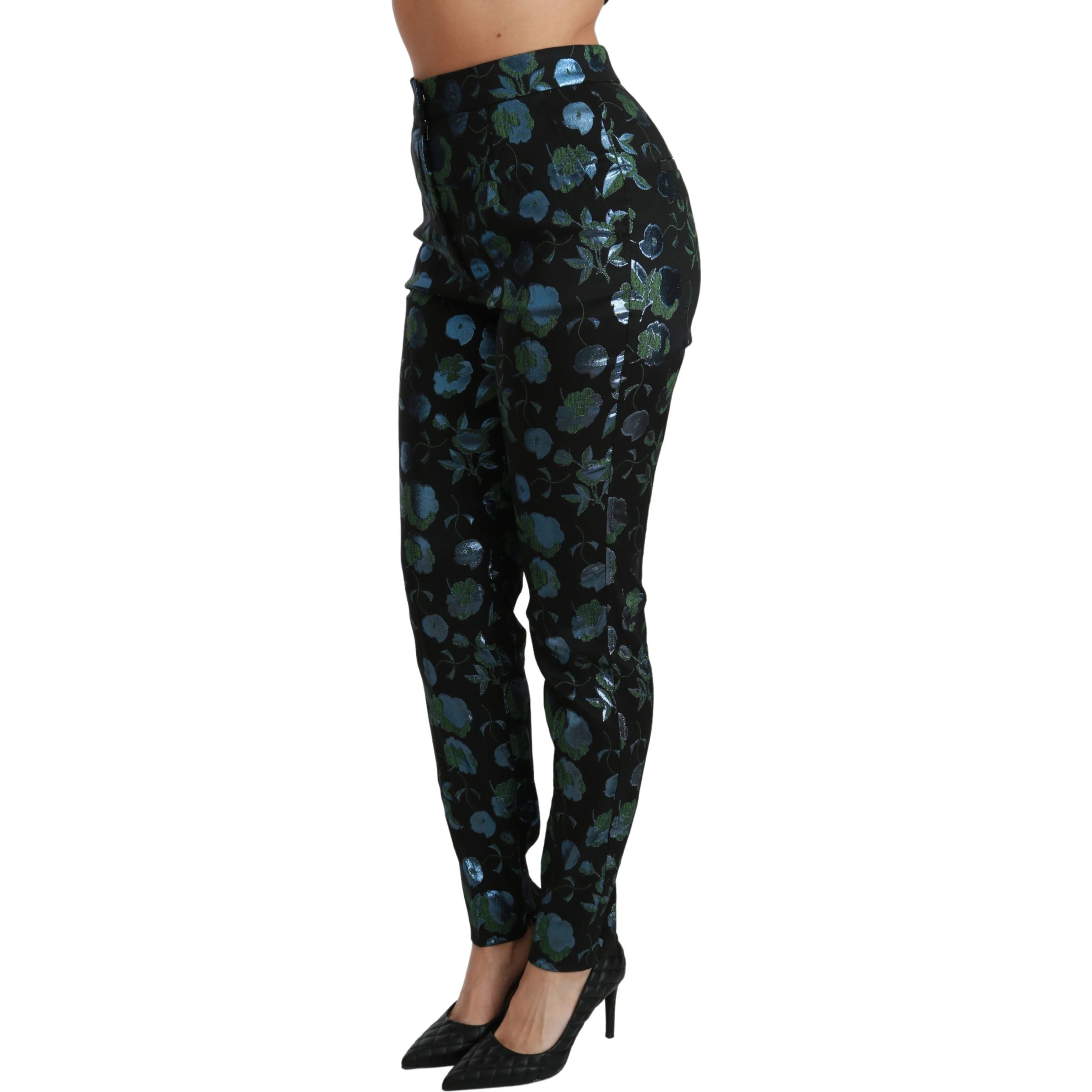 Blue Green Floral Metallic Slim Pants