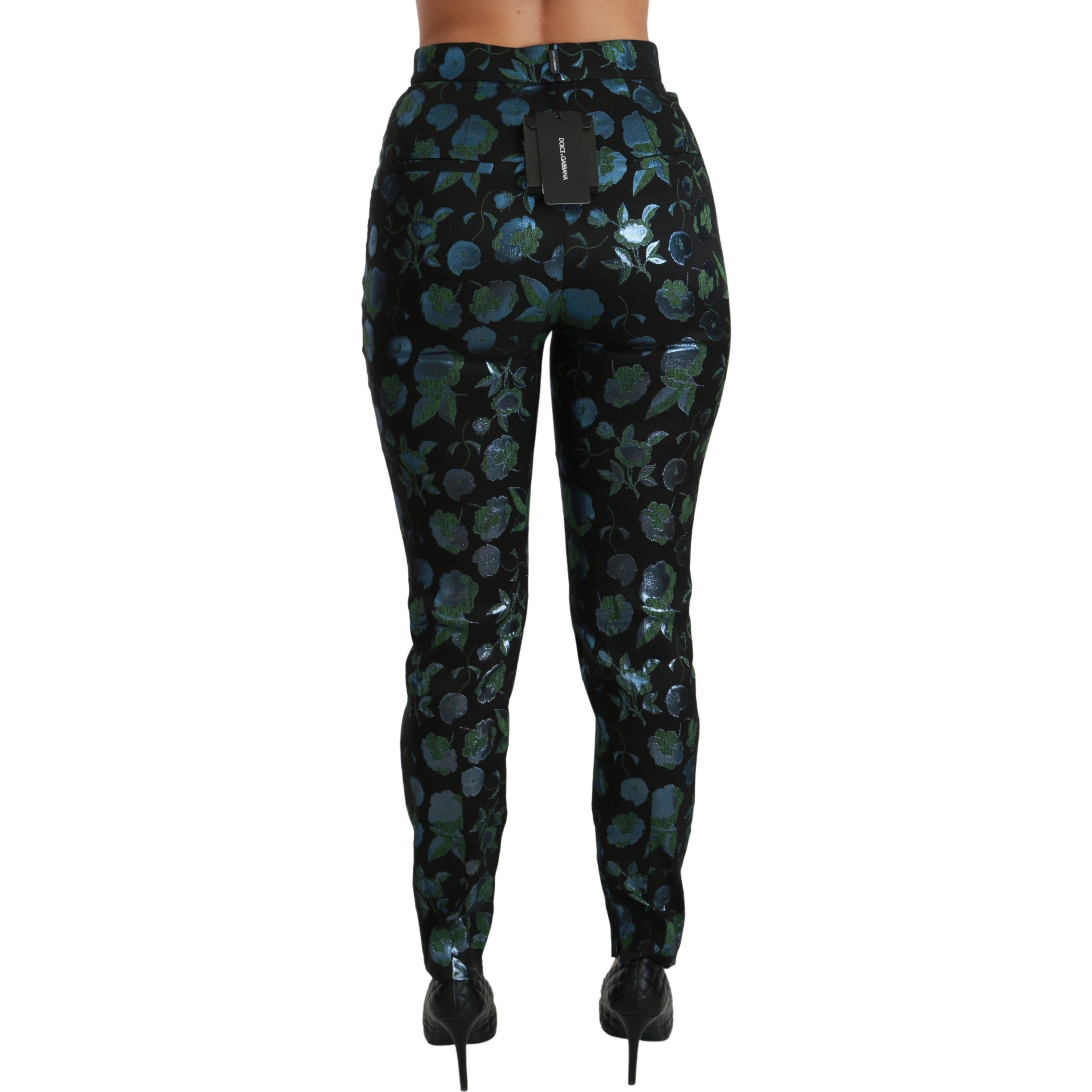 Blue Green Floral Metallic Slim Pants