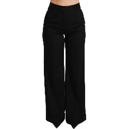 Black Wide Leg Flared Trouser Cashmere Pants