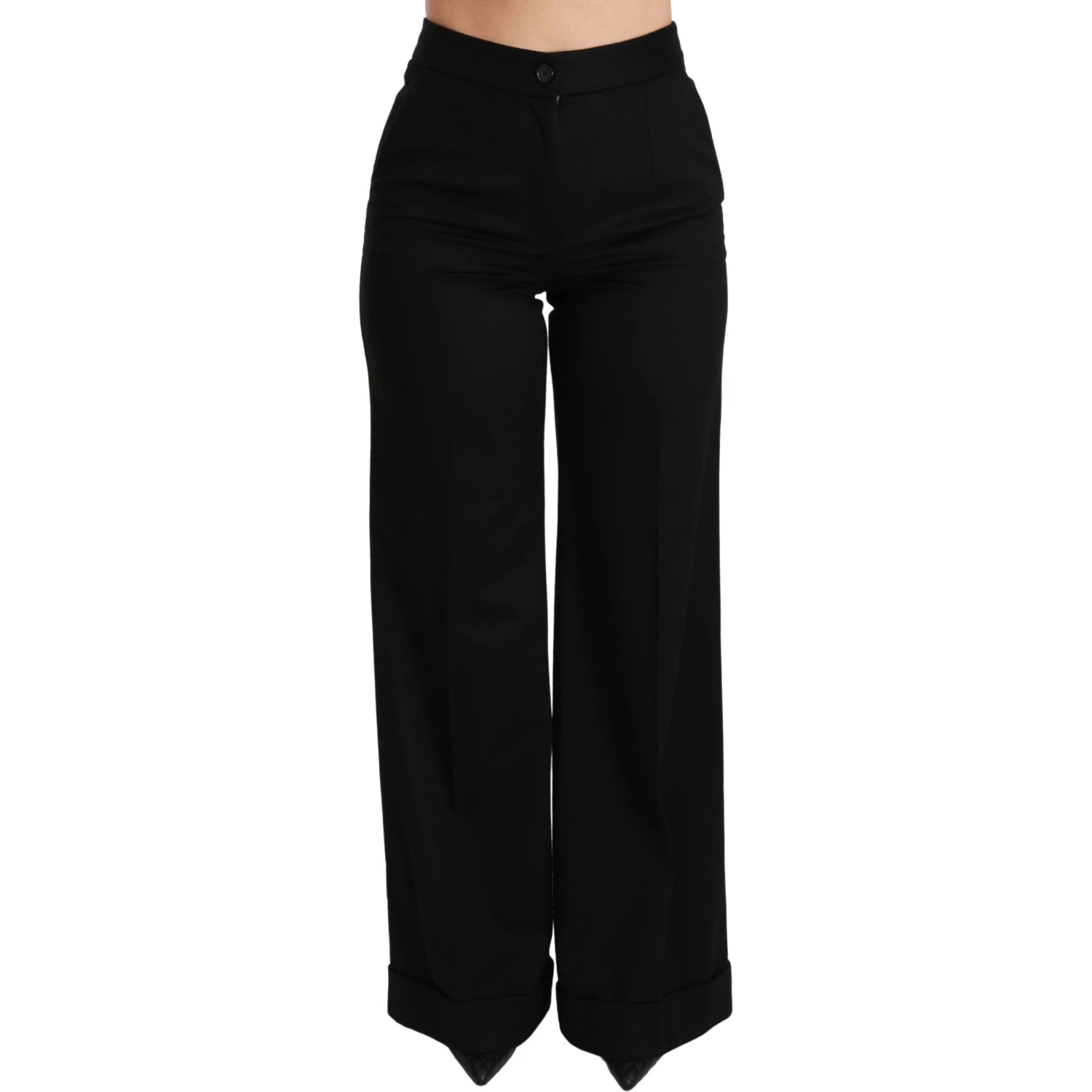 Black Wide Leg Flared Trouser Cashmere Pants