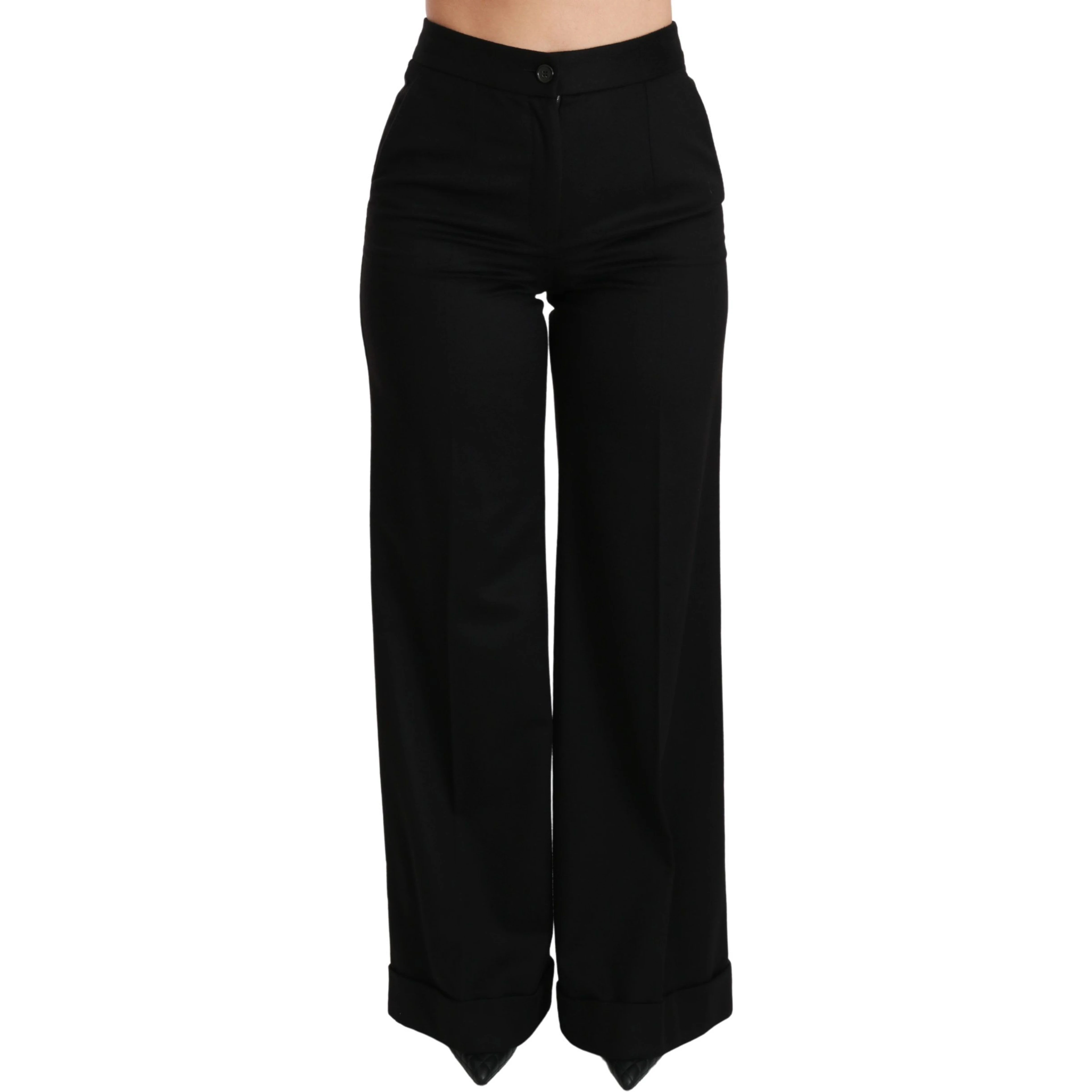 Black Wide Leg Flared Trouser Cashmere Pants