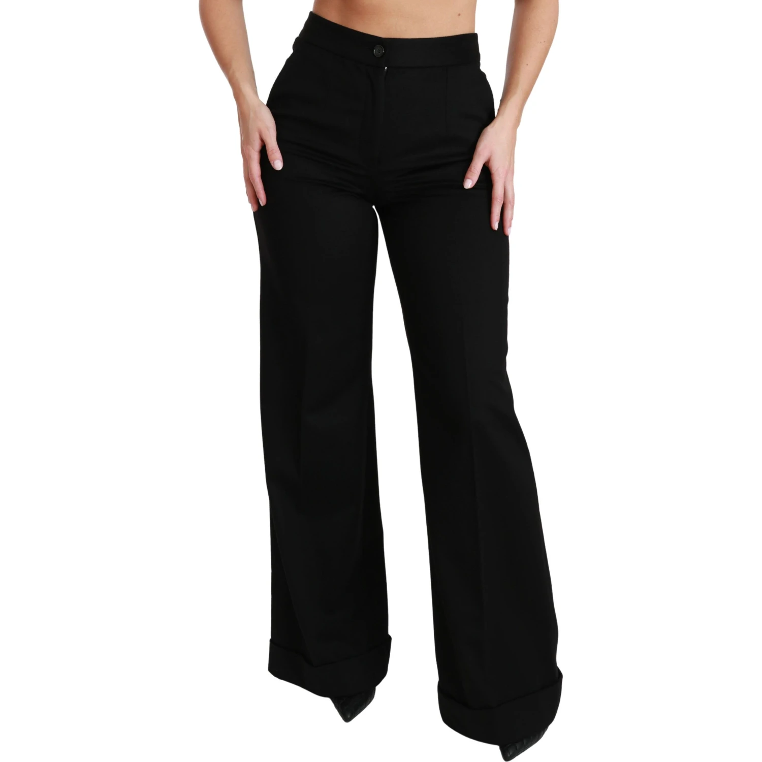 Black Wide Leg Flared Trouser Cashmere Pants