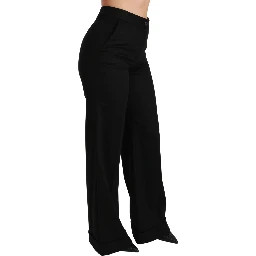 Black Wide Leg Flared Trouser Cashmere Pants