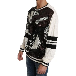 White Jazz Sequined Guitar Pullover Top Sweater