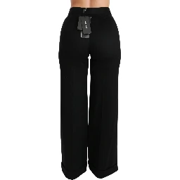 Black Wide Leg Flared Trouser Cashmere Pants