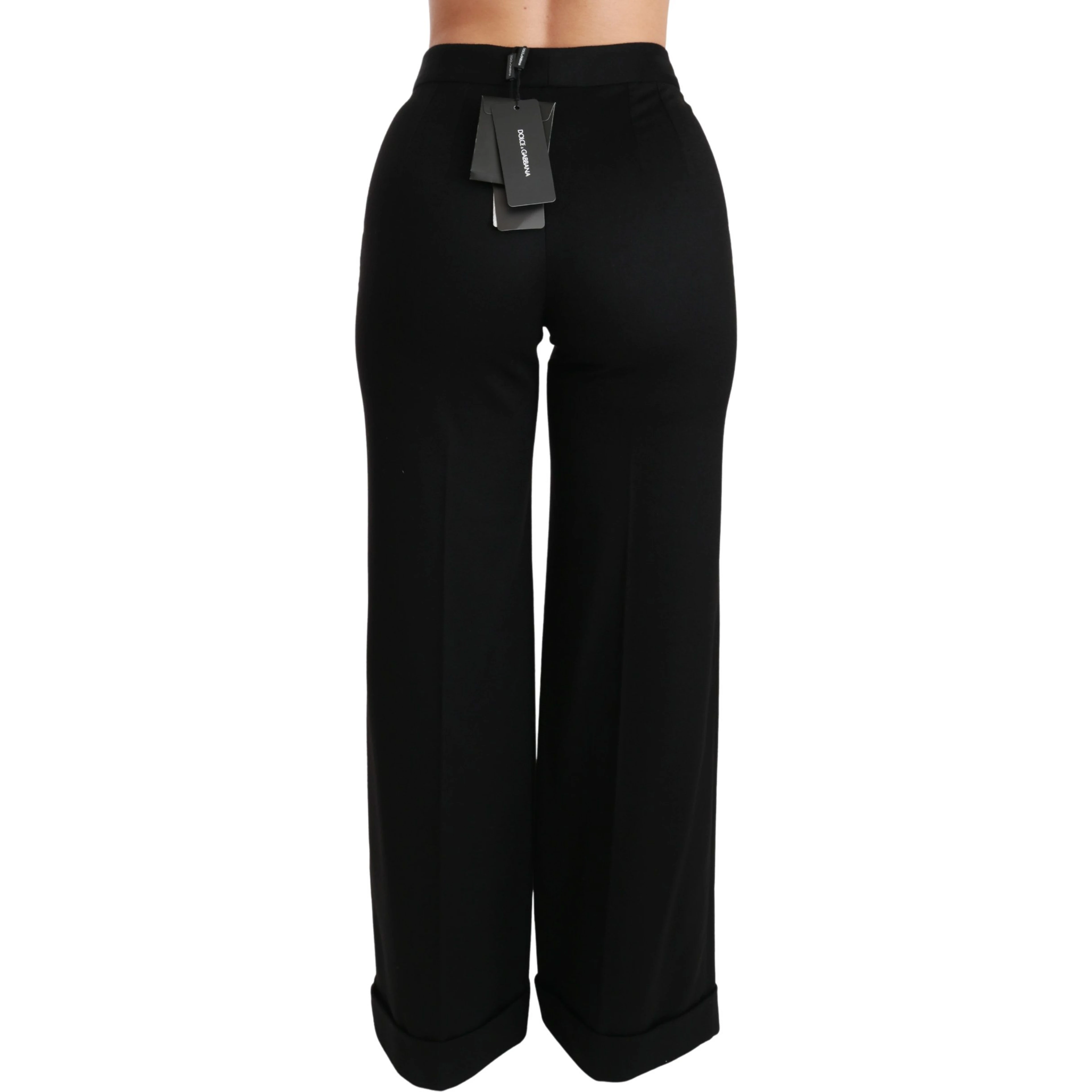 Black Wide Leg Flared Trouser Cashmere Pants