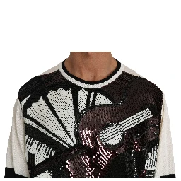 White Jazz Sequined Guitar Pullover Top Sweater