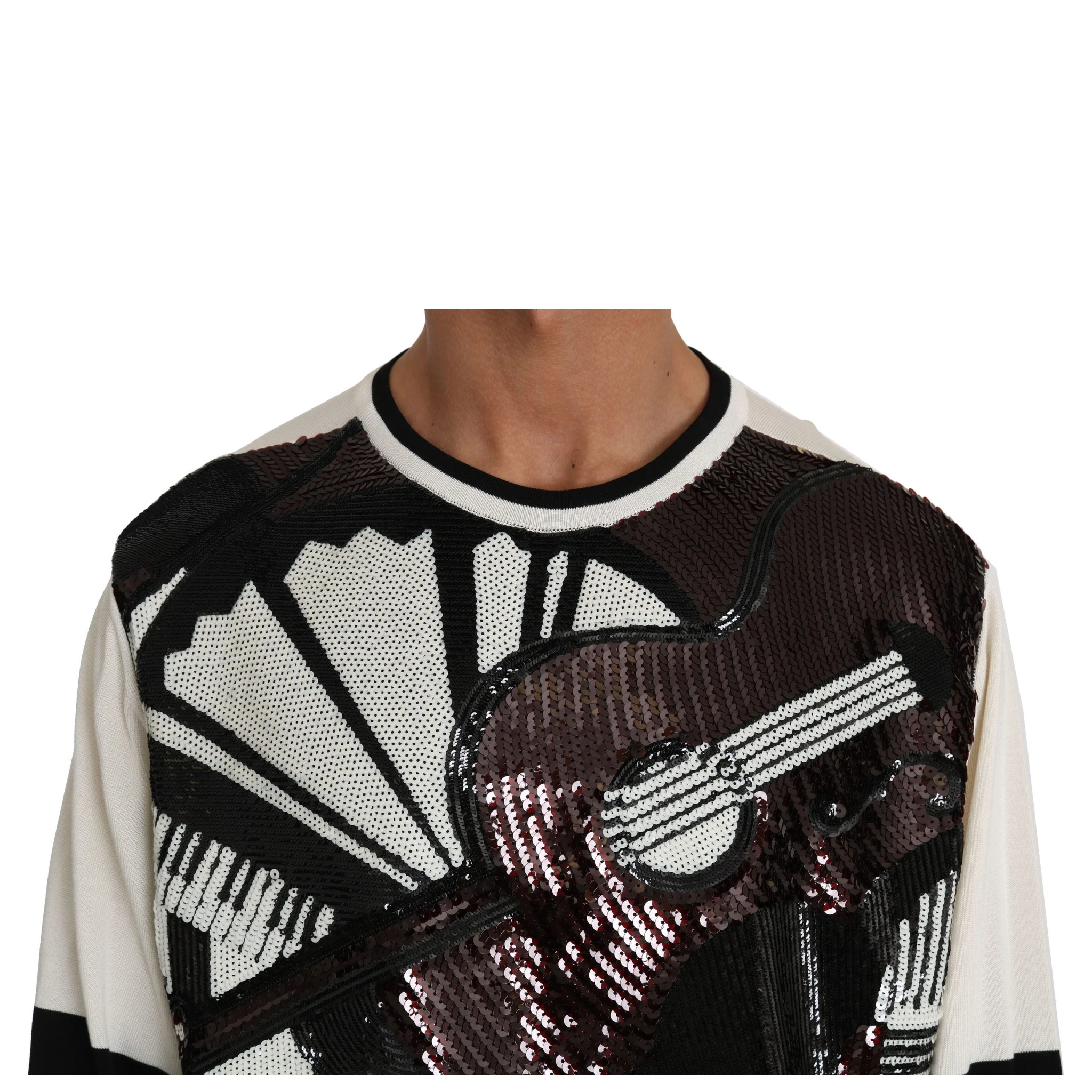 White Jazz Sequined Guitar Pullover Top Sweater
