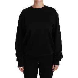 Black Cotton Crewneck Pullover Sweater