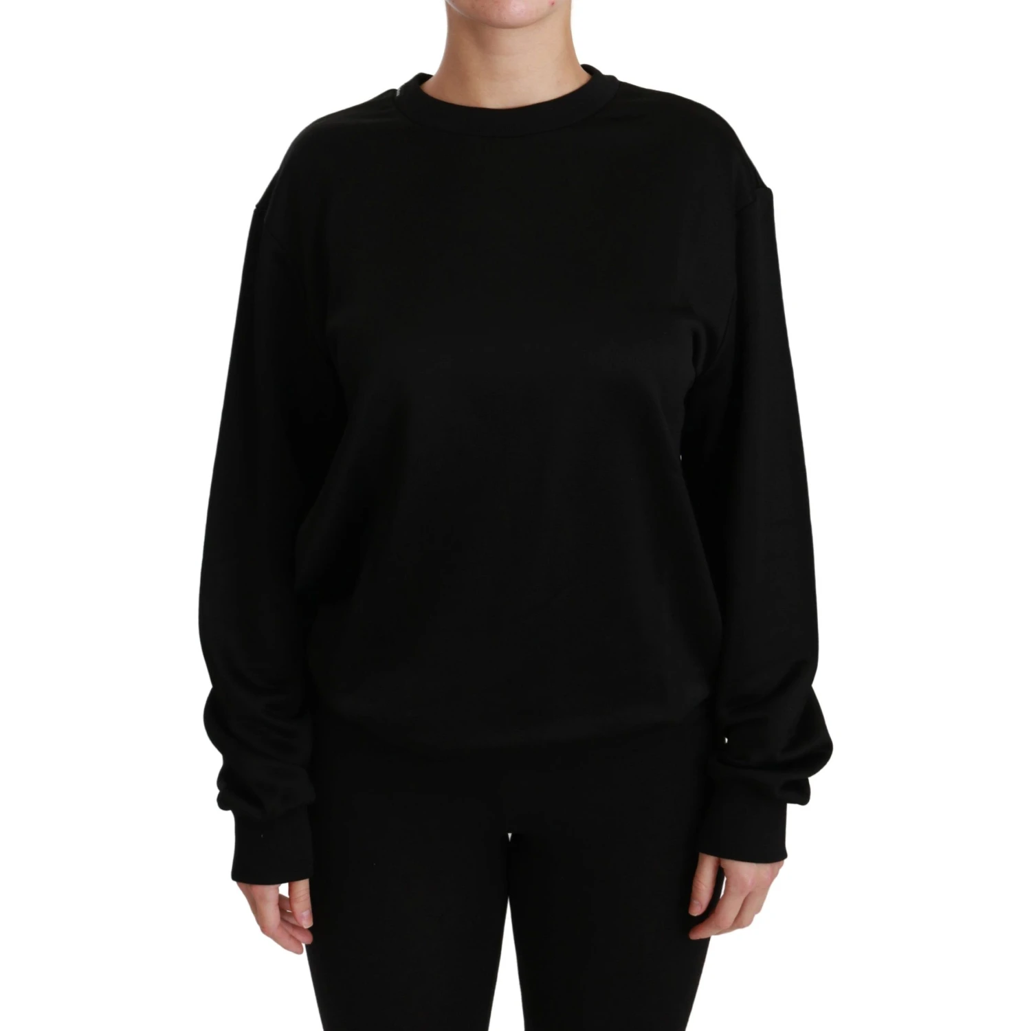 Black Cotton Crewneck Pullover Sweater