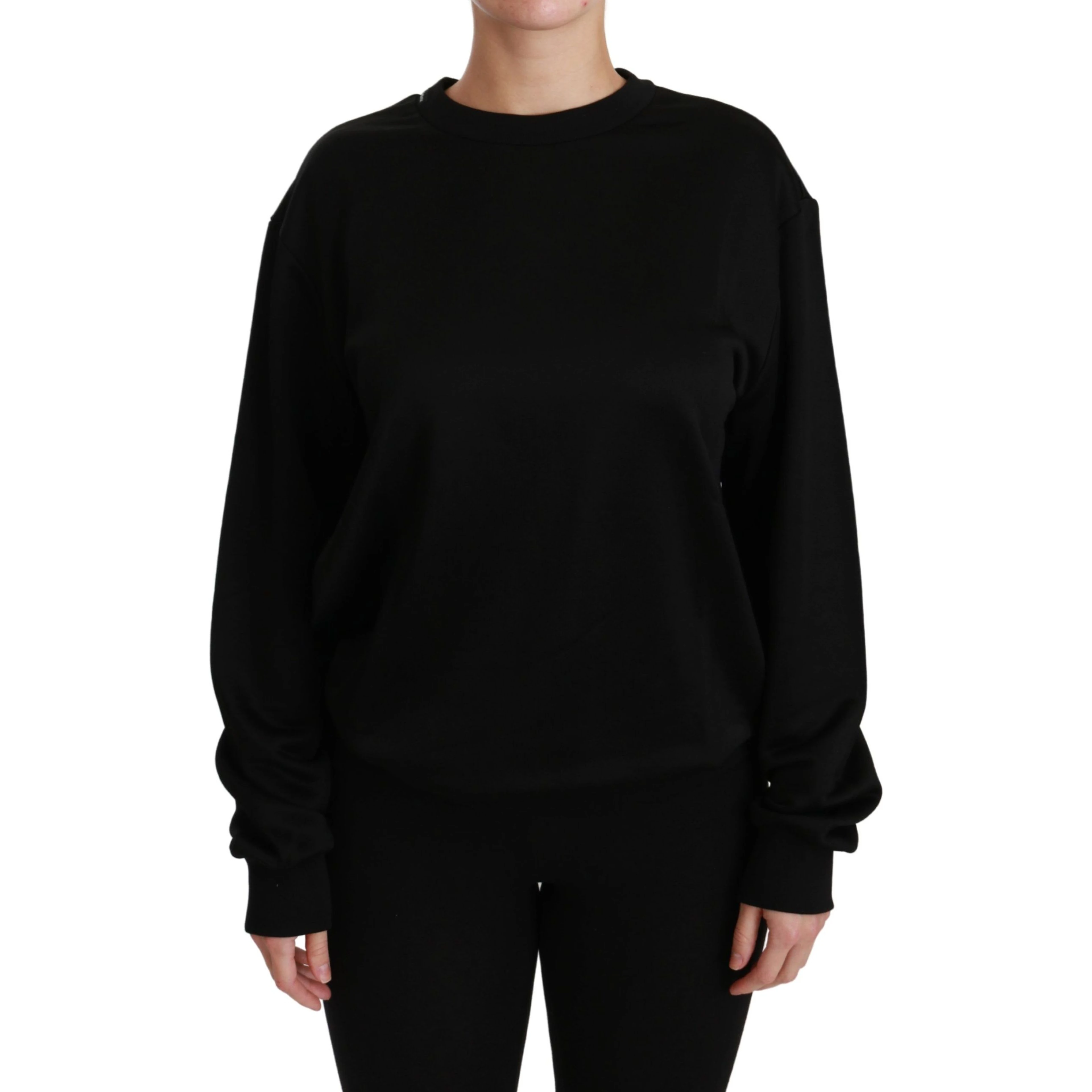 Black Cotton Crewneck Pullover Sweater