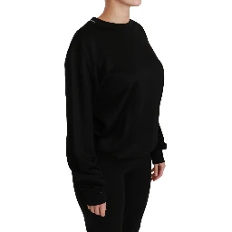 Black Cotton Crewneck Pullover Sweater