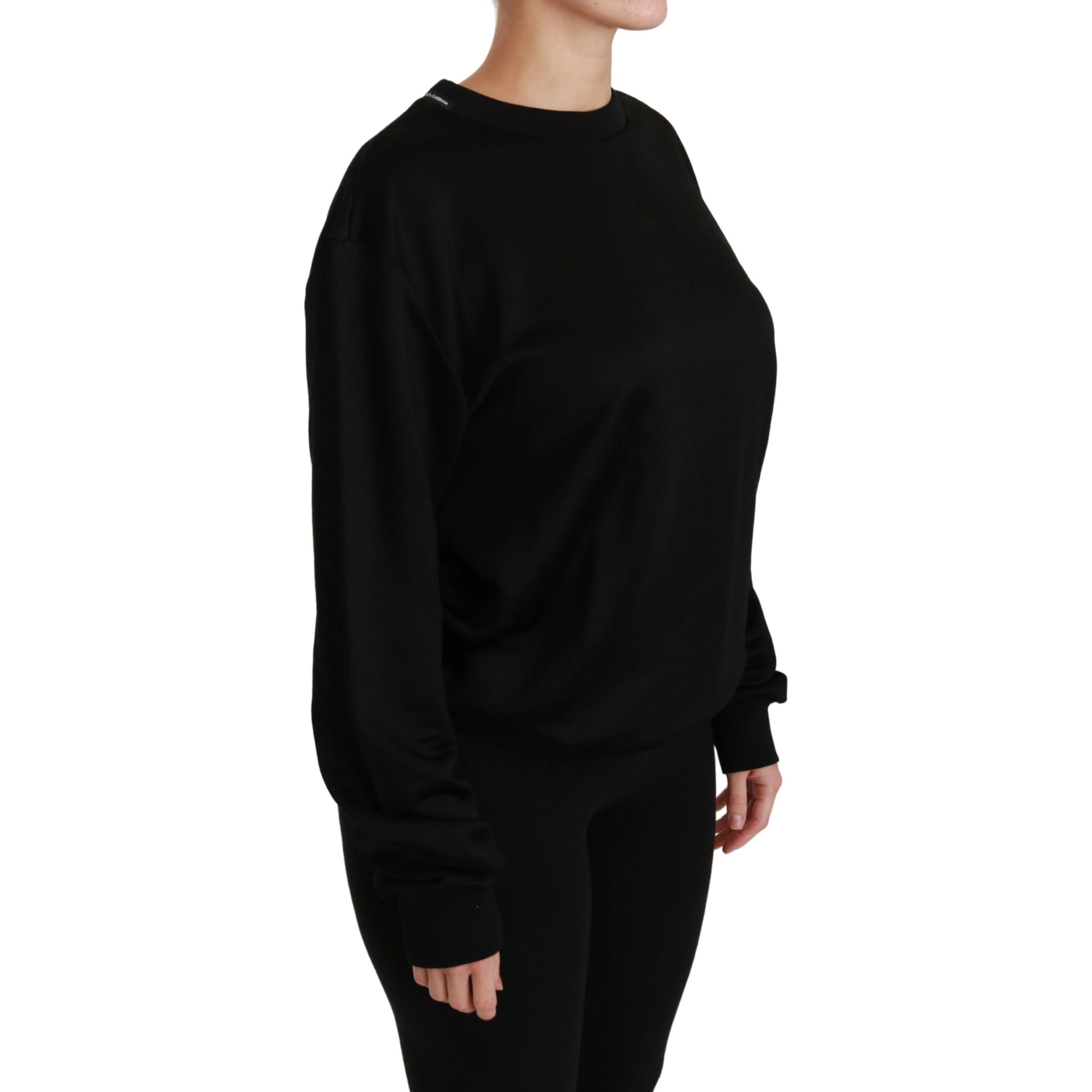 Black Cotton Crewneck Pullover Sweater