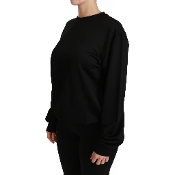 Black Cotton Crewneck Pullover Sweater