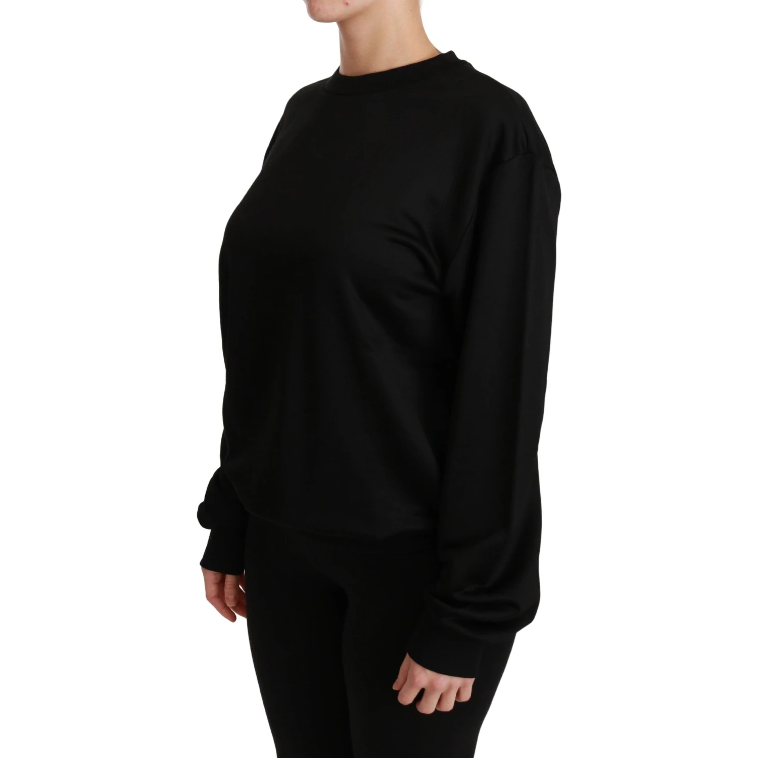 Black Cotton Crewneck Pullover Sweater