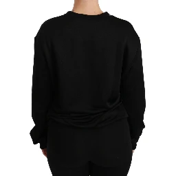 Black Cotton Crewneck Pullover Sweater