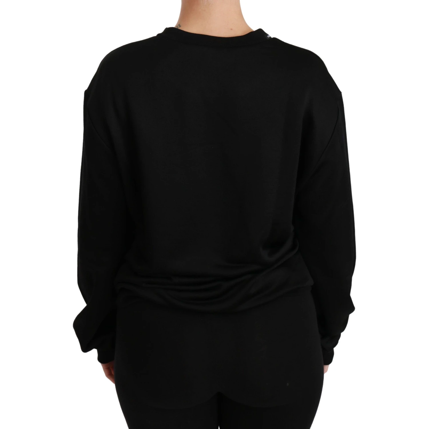 Black Cotton Crewneck Pullover Sweater