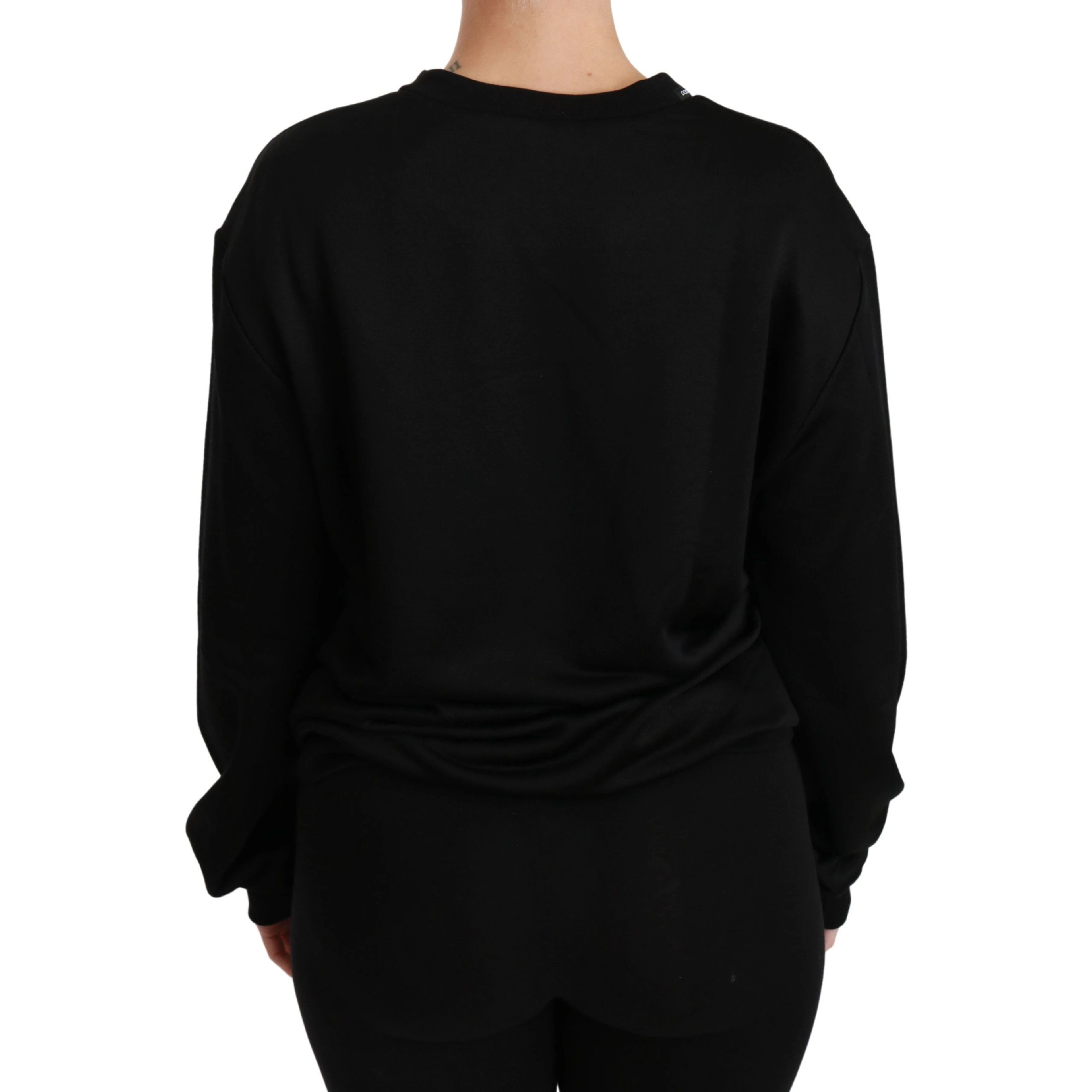Black Cotton Crewneck Pullover Sweater