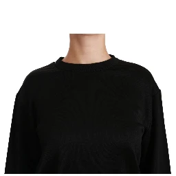 Black Cotton Crewneck Pullover Sweater