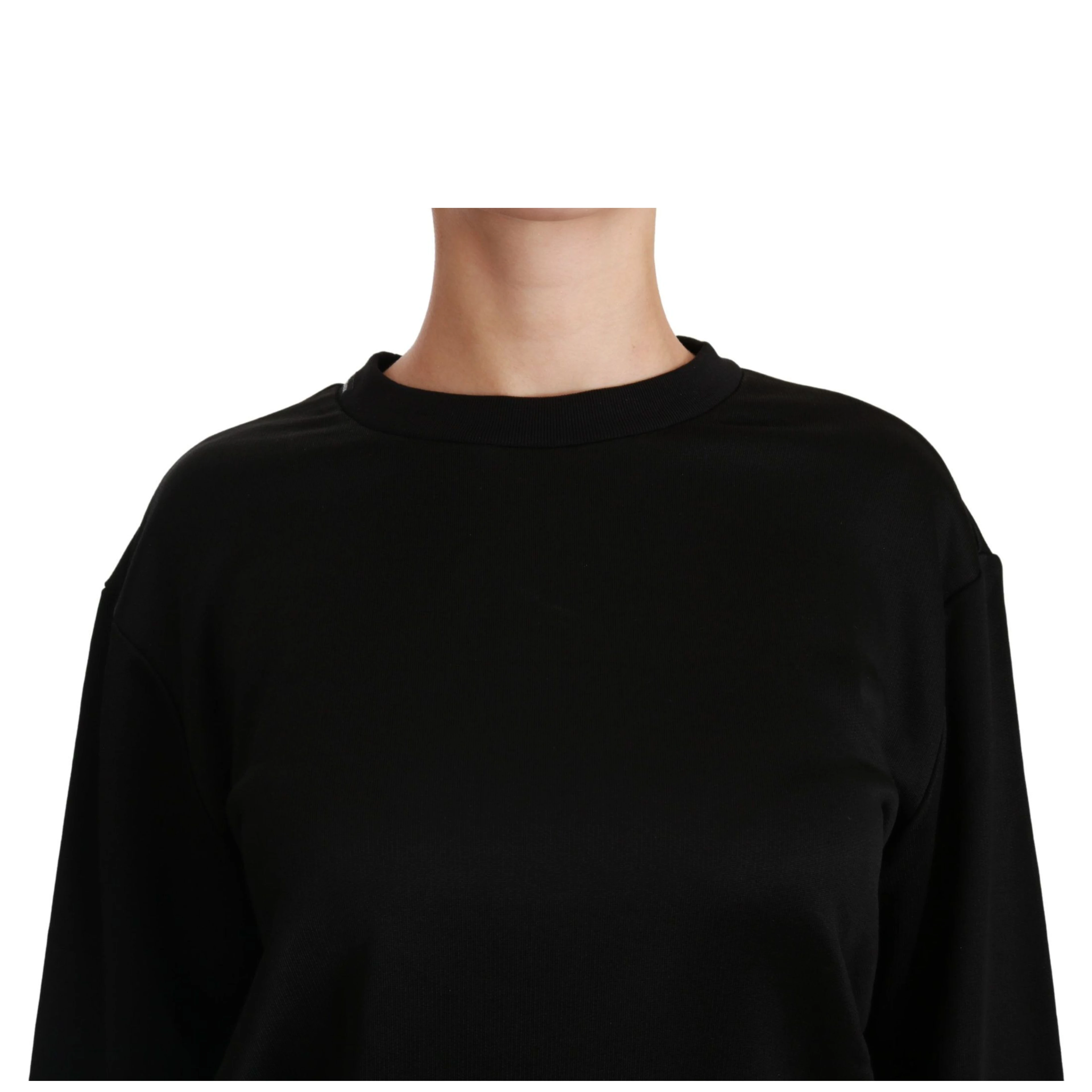 Black Cotton Crewneck Pullover Sweater