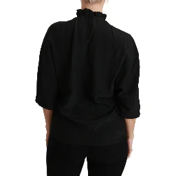 Black Silk Shirt Ruffled Top Blouse