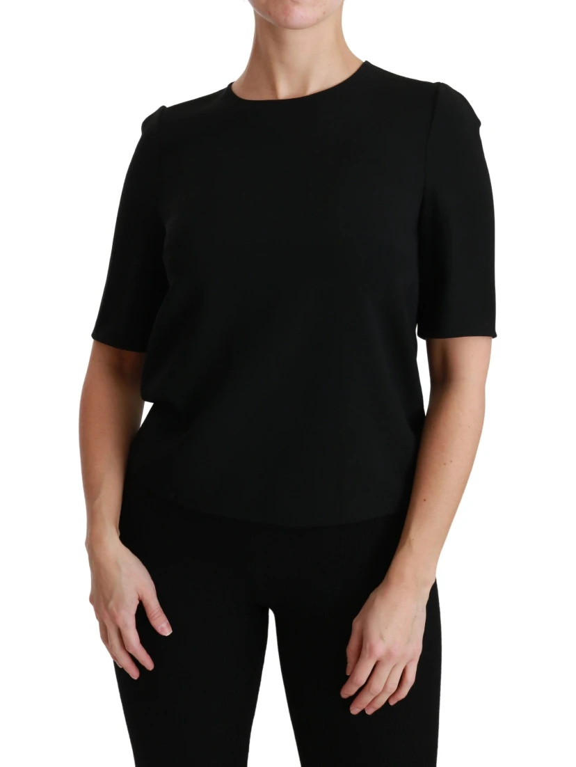 Black Short Sleeve Casual Top Stretch Blouse