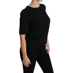 Black Short Sleeve Casual Top Stretch Blouse