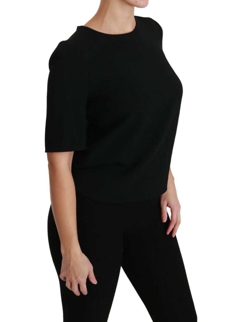 Black Short Sleeve Casual Top Stretch Blouse