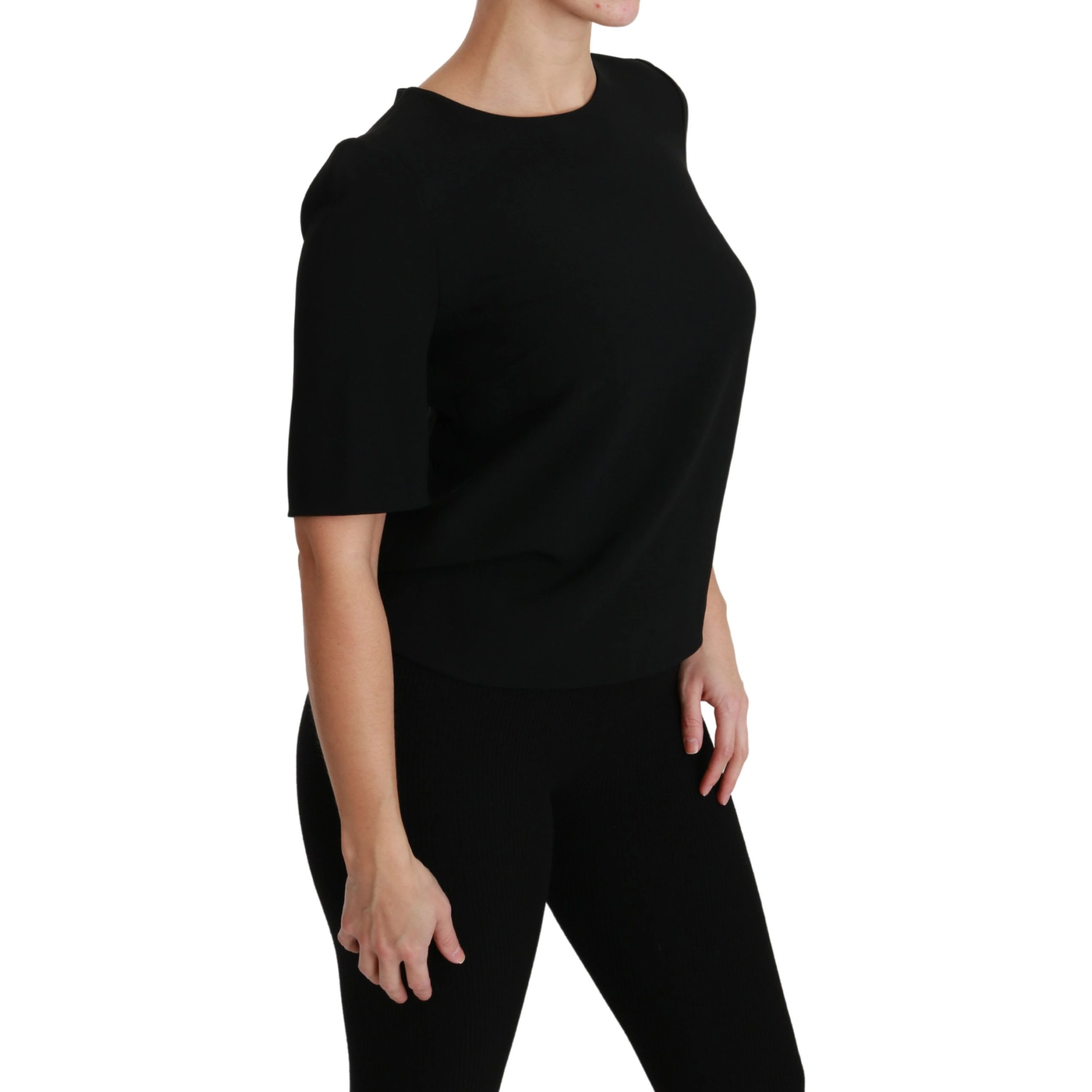 Black Short Sleeve Casual Top Stretch Blouse