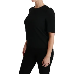 Black Short Sleeve Casual Top Stretch Blouse