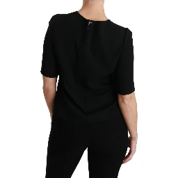 Black Short Sleeve Casual Top Stretch Blouse