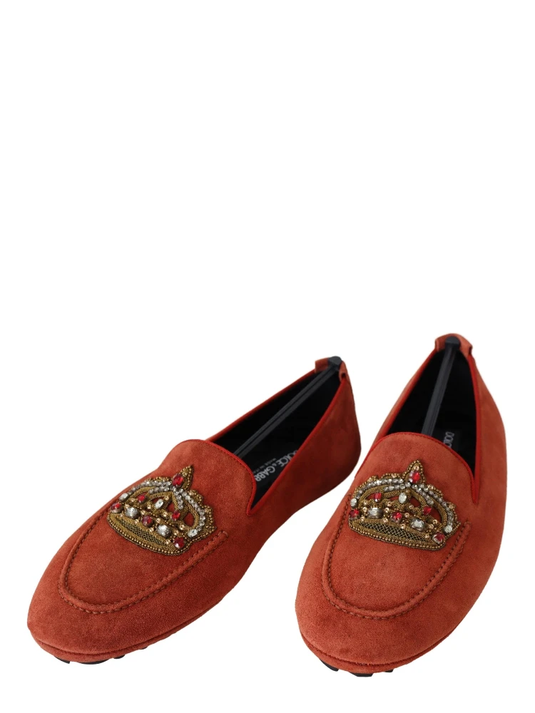 Orange Leather Crystal Crown  Loafers Shoes alternative