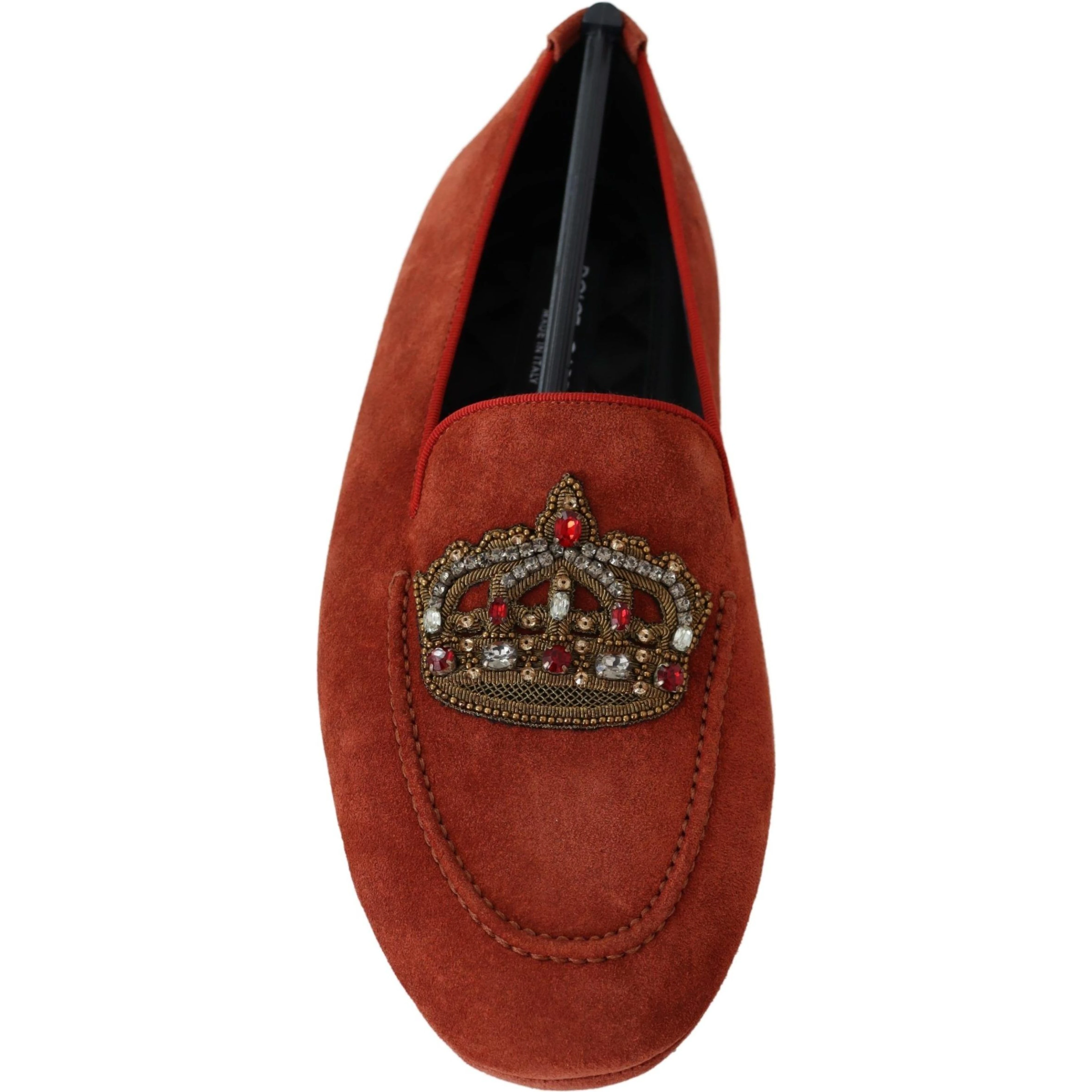 Orange Leather Crystal Crown Loafers Shoes