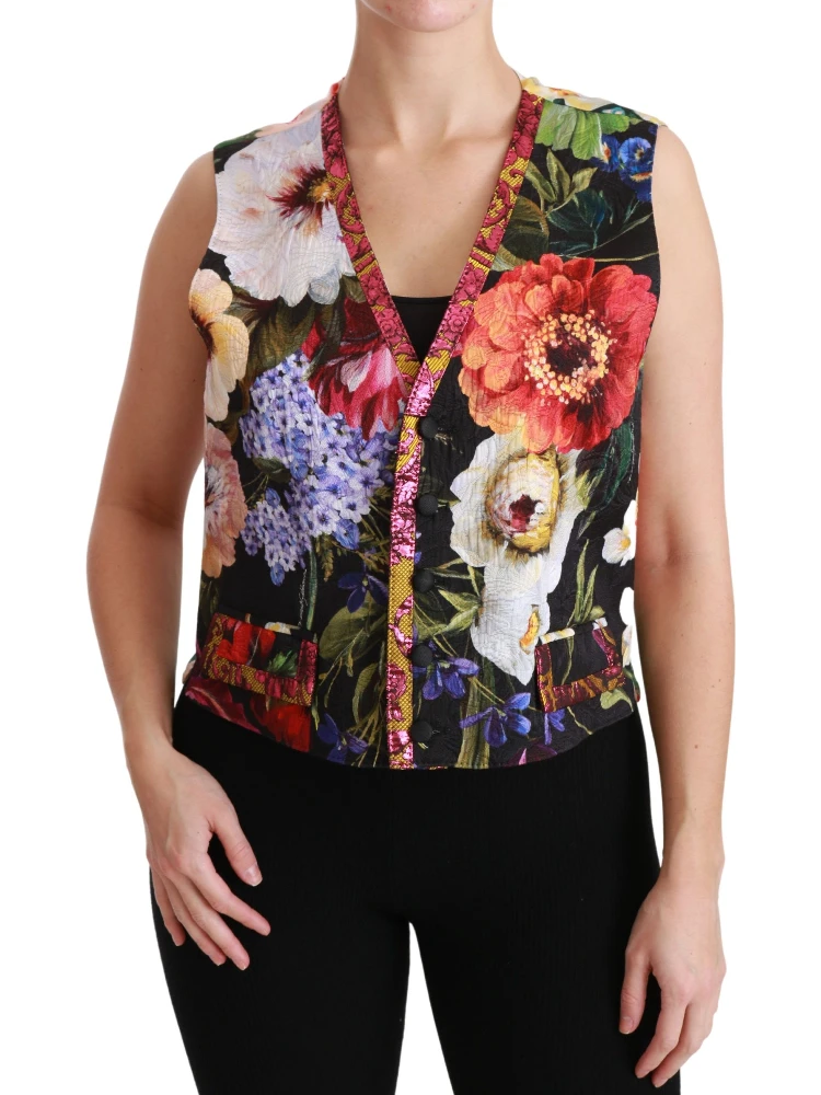 Multicolor Floral Sleeveless Waistcoat Top Vest