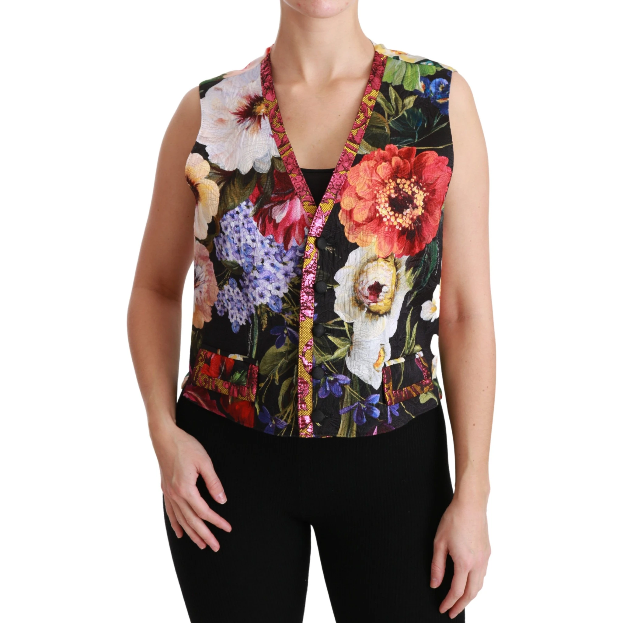 Multicolor Floral Sleeveless Waistcoat Top Vest