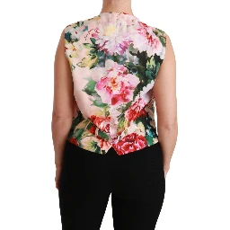Multicolor Floral Sleeveless Waistcoat Top Vest