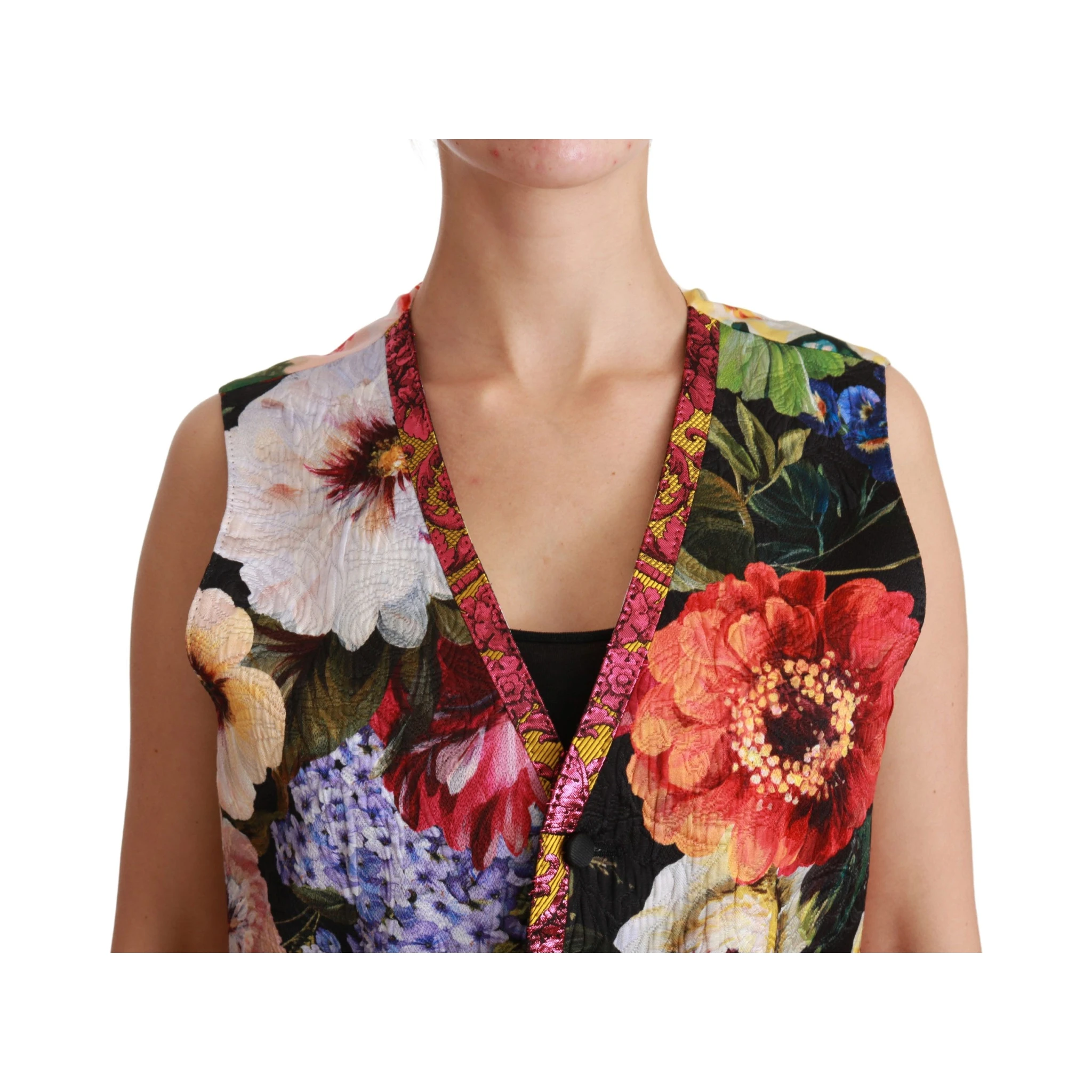 Multicolor Floral Sleeveless Waistcoat Top Vest