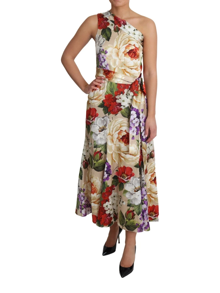 Print Silk Stretch One Shoulder Dress Floral alternative