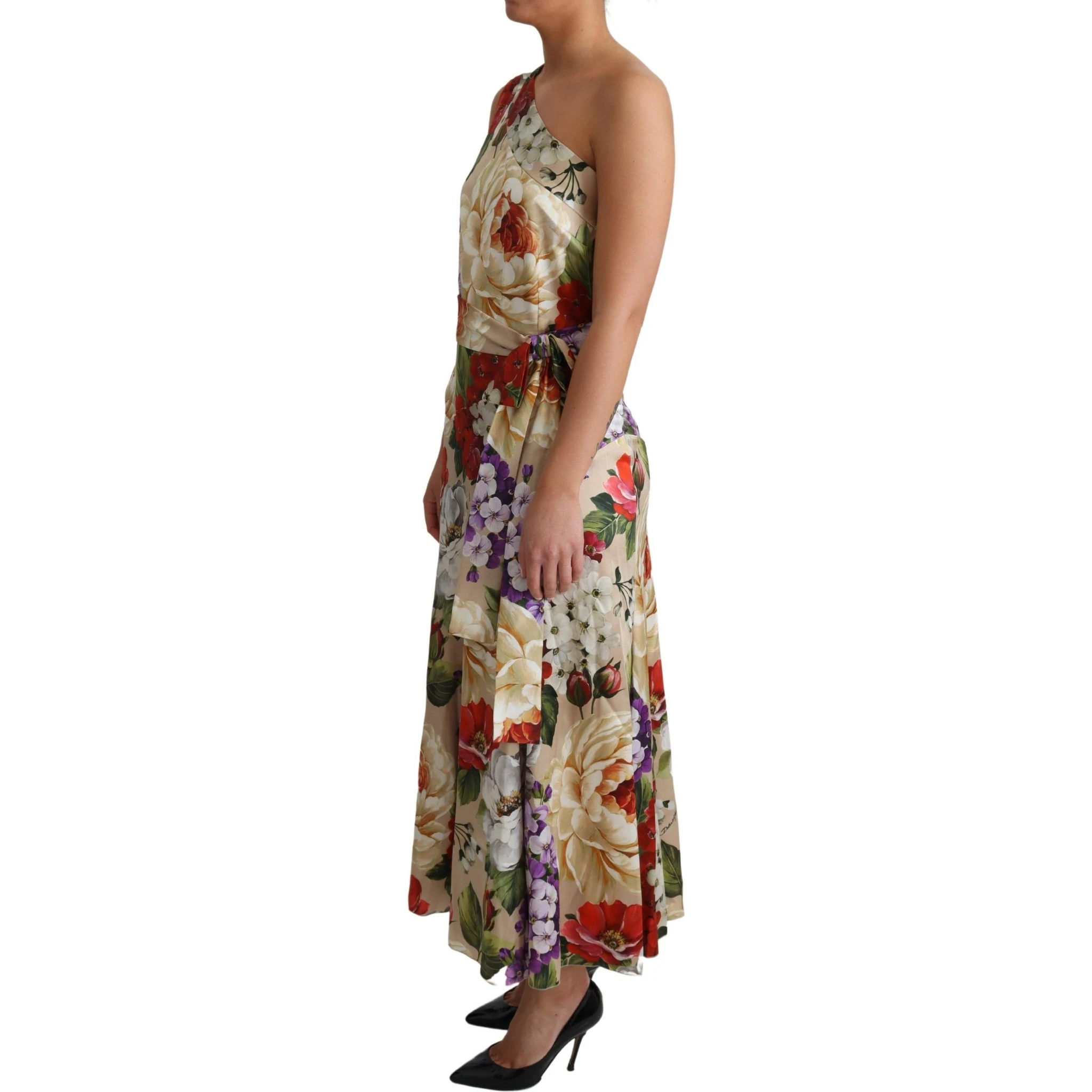 Print Silk Stretch One Shoulder Dress Floral