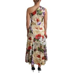 Print Silk Stretch One Shoulder Dress Floral