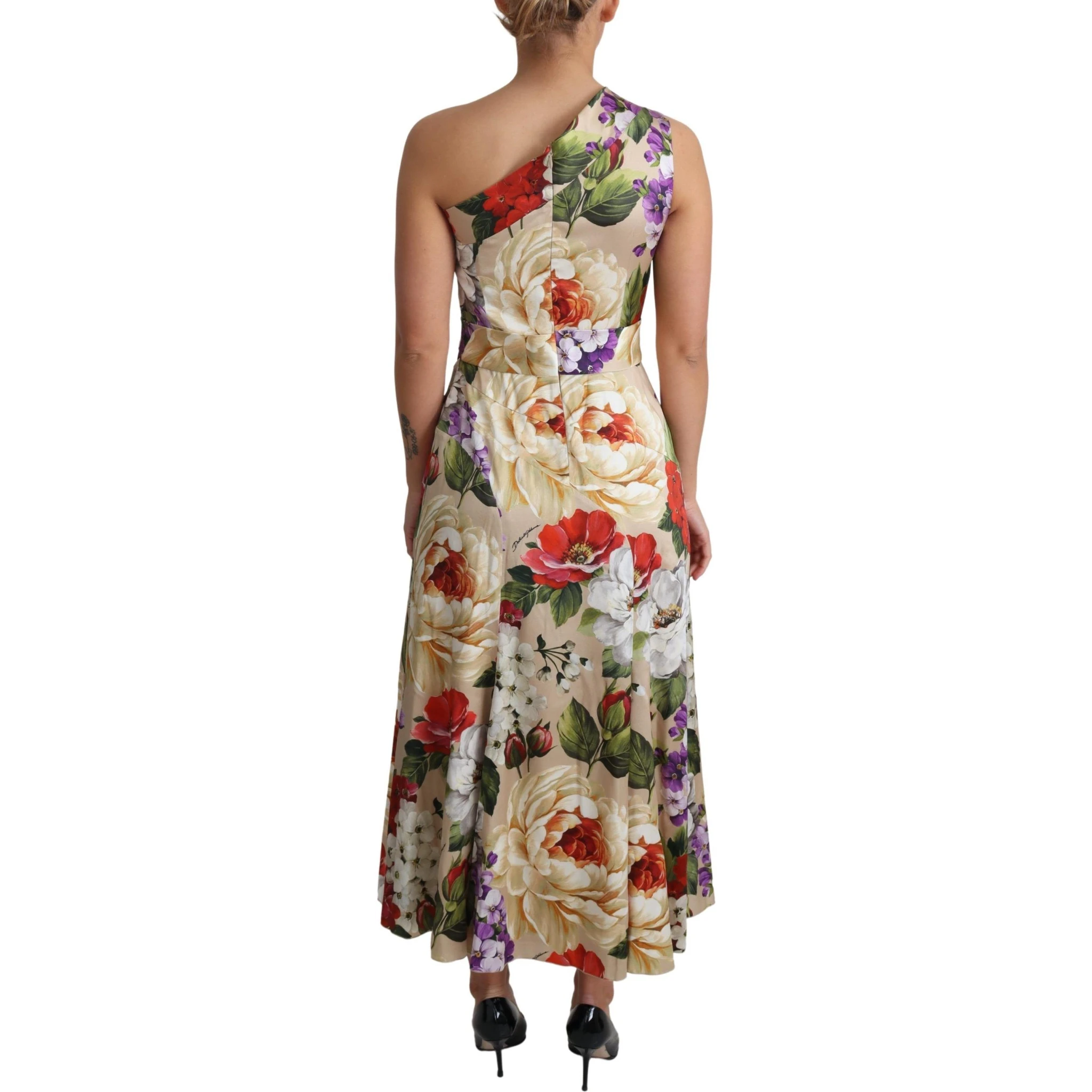 Print Silk Stretch One Shoulder Dress Floral