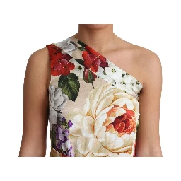 Print Silk Stretch One Shoulder Dress Floral