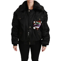 Black Queen Crown Sequined Bomber Jacket