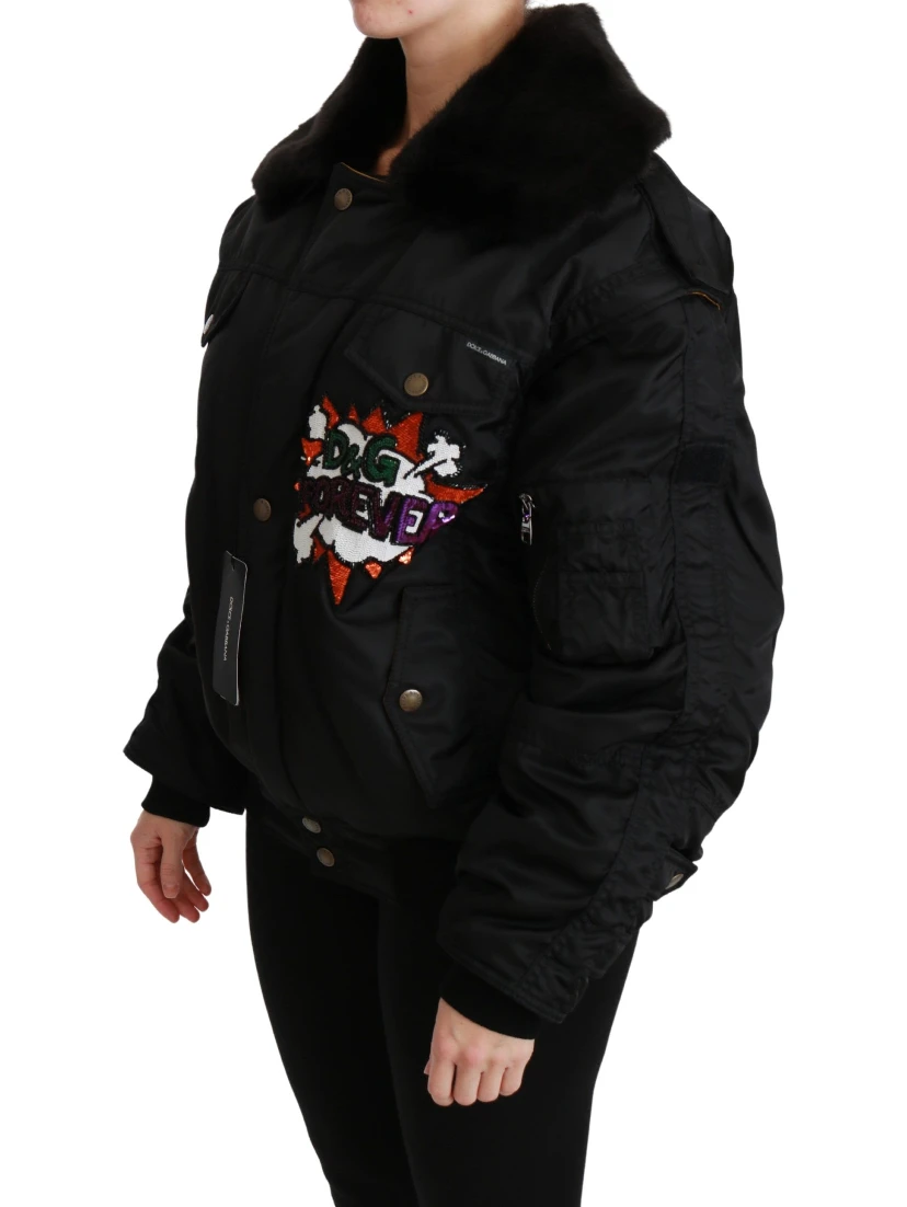 Black Queen Crown Sequined Bomber Jacket
