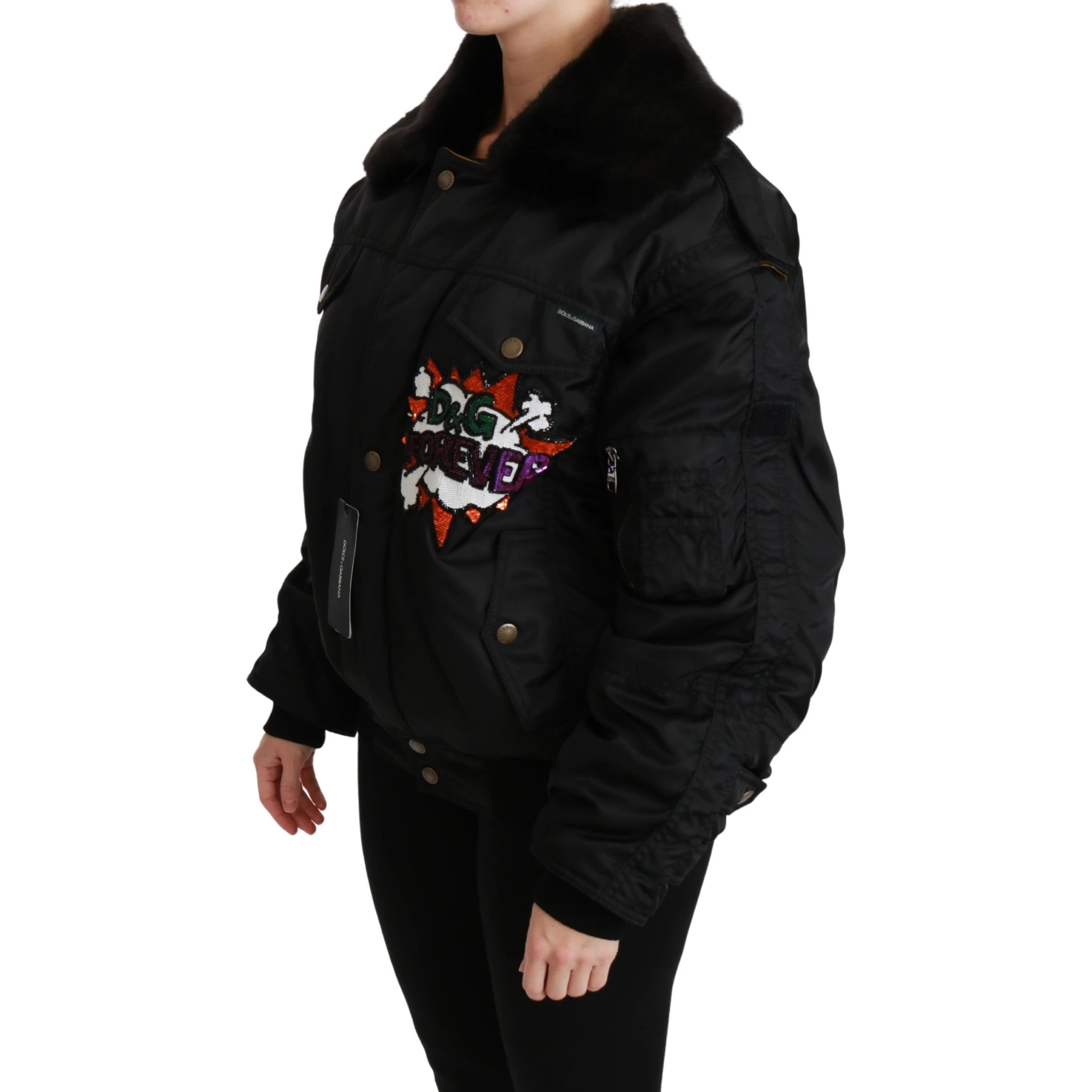 Black Queen Crown Sequined Bomber Jacket