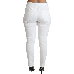 White Tattered Skinny Denim Cotton Stretch Jeans
