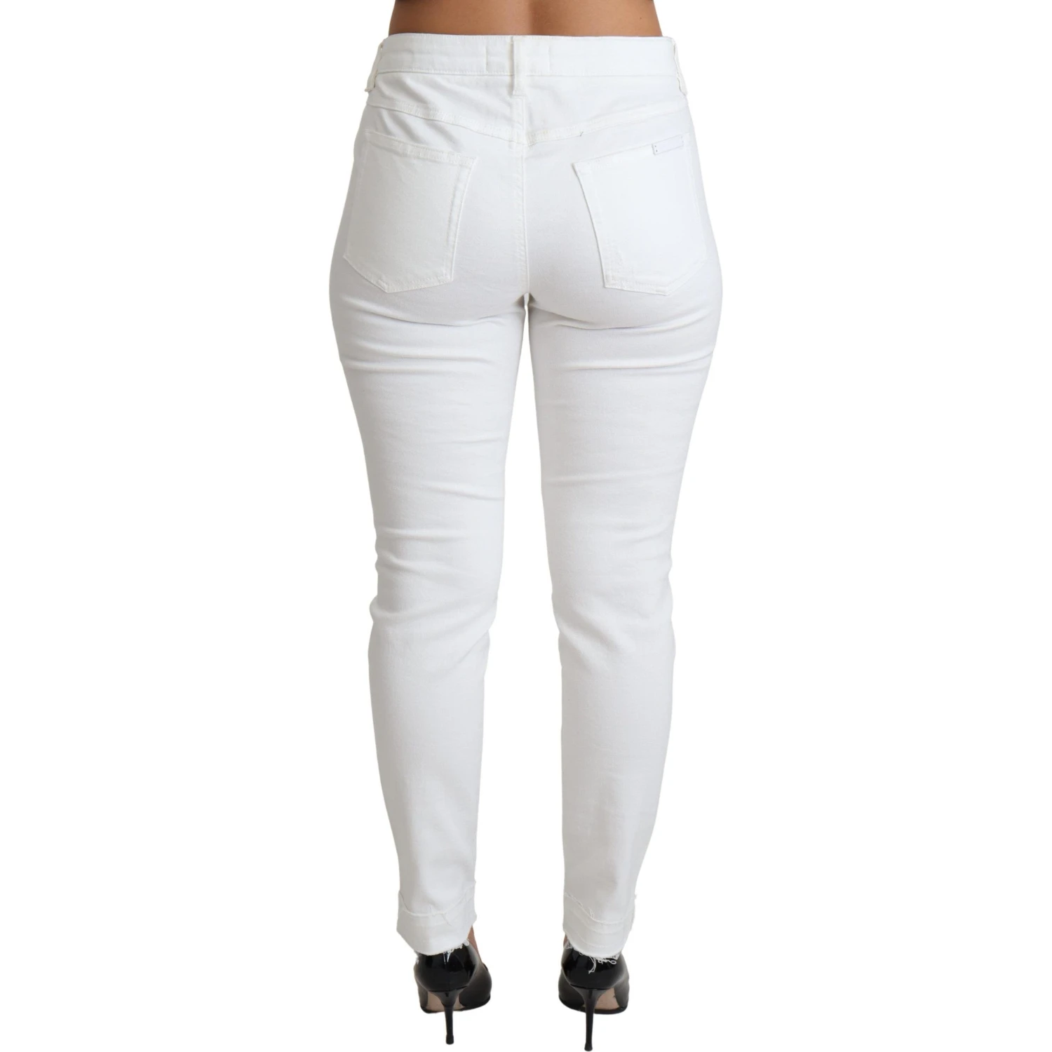 White Tattered Skinny Denim Cotton Stretch Jeans